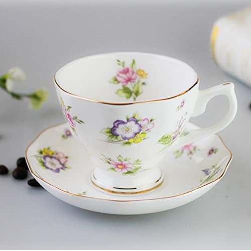 ערכות תה סין של איצ'ג עצם | סגנון בריטי אלגנטי לבן | עיצוב פרחוני | סט קפה רים זהב, כוס 1 ומוצרי 1, מסיבת תה לנשים